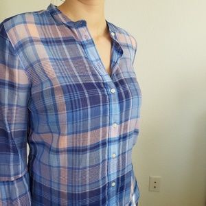 Blue Plaid Shirt with Bell Sleeves